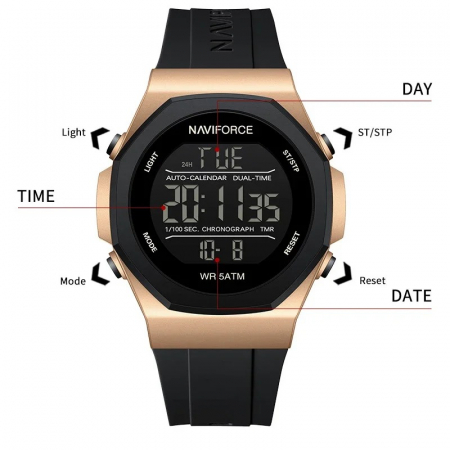 Ceas Bărbați Naviforce 7117 Negru-Bej – Funcții Multiple, Design Sport, Rezistent la Șocuri, Rezistent la Apă 5ATM [3]