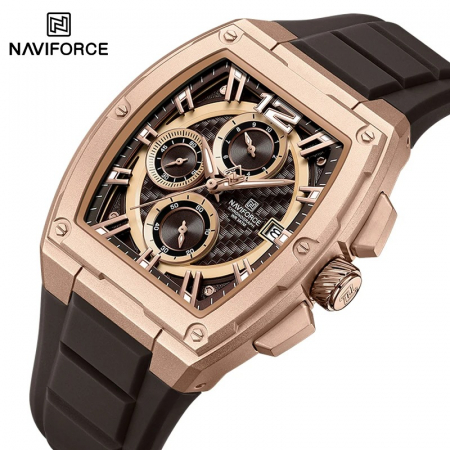 Ceas Bărbați Naviforce 8050 Negru-Rose – Design Sport, Funcții Multiple, Afișare Dată, Rezistent la Apă 3ATM [1]