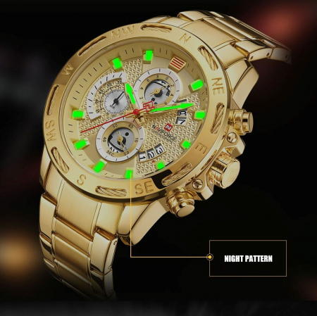 Ceas barbati Naviforce Analog Afisare data Indici fosforescenti Auriu [2]