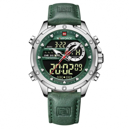Ceasuri barbatesti - Ceas barbati Naviforce Cronograf Casual Analog Digital Quartz Piele Verde