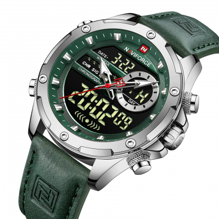Ceas barbati Naviforce Cronograf Casual Analog Digital Quartz Piele Verde [2]