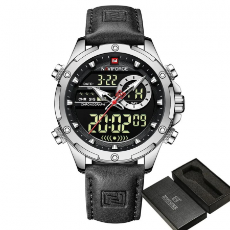 Ceas barbati Naviforce Cronograf Casual Analog Digital Quartz Piele Negru [4]