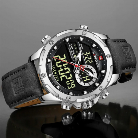Ceas barbati Naviforce Cronograf Casual Analog Digital Quartz Piele Negru [2]