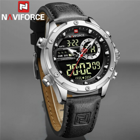 Ceas barbati Naviforce Cronograf Casual Analog Digital Quartz Piele Negru [3]