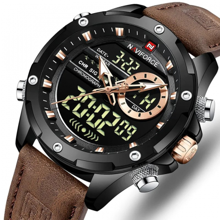 Ceas barbati Naviforce Cronograf Casual Analog Digital Quartz Piele Maro [6]