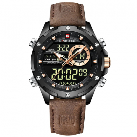 Ceasuri barbatesti - Ceas barbati Naviforce Cronograf Casual Analog Digital Quartz Piele Maro