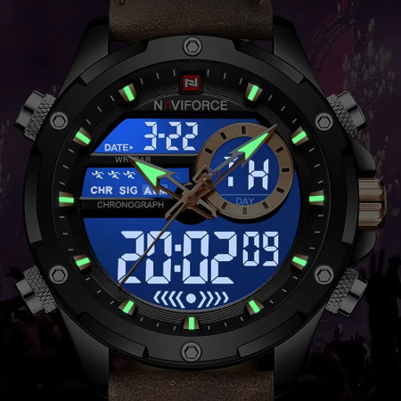 Ceas barbati Naviforce Cronograf Casual Analog Digital Quartz Piele Maro [3]