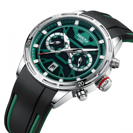 Ceas barbati Nibosi Data Analog Mecanism Quartz Silicon Negru Cronograf [4]