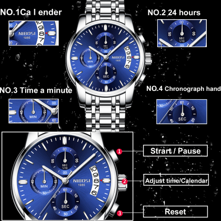 Ceas barbati Nibosi Data Otel Analog Mecanism Quartz [2]