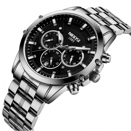 Ceas barbatesc Nibosi Cronograf Otel Analog Mecanism Quartz Argintiu Indici luminosi [3]