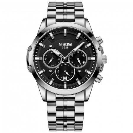 Ceas barbatesc Nibosi Cronograf Otel Analog Mecanism Quartz Argintiu Indici luminosi [0]