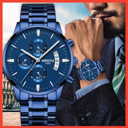 Ceas barbati Nibosi Data Otel Analog  Quartz Albastru [1]