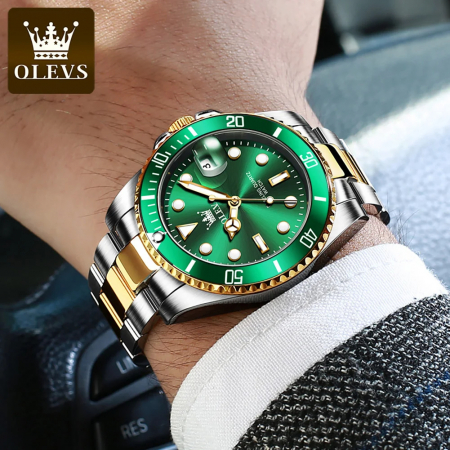 Ceas barbati Olevs Analog Quartz Elegant Verde Afisare data Otel [1]