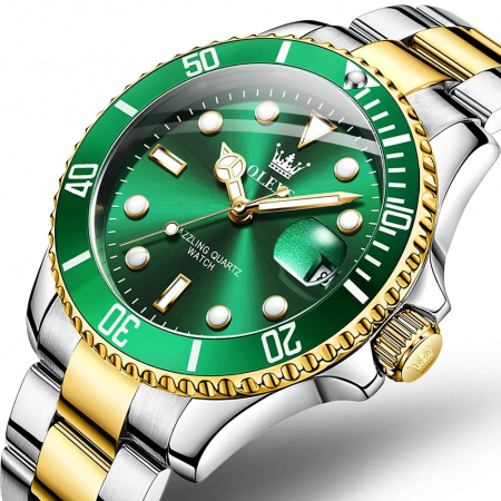Ceas barbati Olevs Analog Quartz Elegant Verde Afisare data Otel [4]
