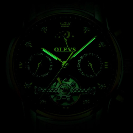 Ceas barbati Olevs Argintiu Albastru Analog Mecanic Automatic Data Indici fosforescenti [3]