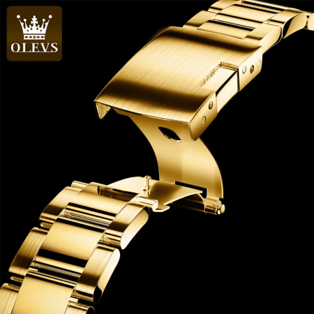 Ceas barbati Olevs Mecanic automatic Analog Cronograf Otel Auriu Data [3]