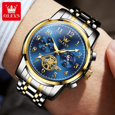 Ceas barbatesc Olevs Quartz Cronograf Analog Indici Luminosi Data Otel [3]
