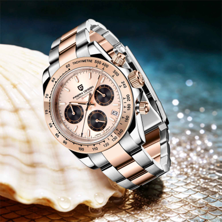 Ceas Bărbați Pagani Design PD-1644 Bicolor Argintiu & Rose Gold, Chronograph VK63, 40mm, Cadran Champagne, Sticlă Safir [5]