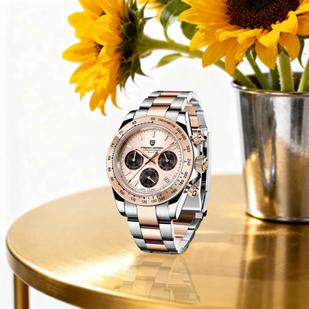 Ceas Bărbați Pagani Design PD-1644 Bicolor Argintiu & Rose Gold, Chronograph VK63, 40mm, Cadran Champagne, Sticlă Safir [4]