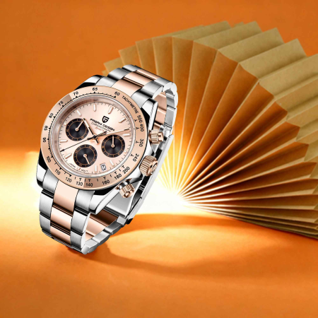 Ceas Bărbați Pagani Design PD-1644 Bicolor Argintiu & Rose Gold, Chronograph VK63, 40mm, Cadran Champagne, Sticlă Safir [3]