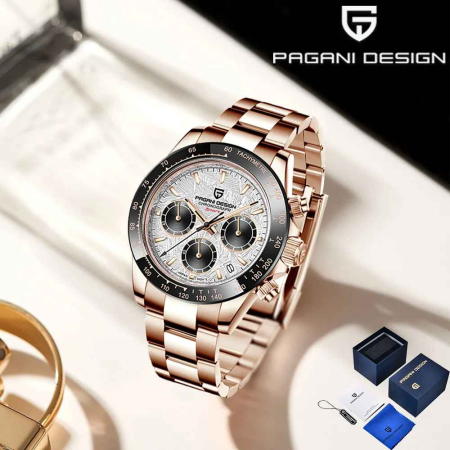 Ceas Bărbați Pagani Design PD-1644 Rose Gold, Chronograph VK63 Seiko, 40mm, Sticlă Safir, Oțel Inoxidabil, Elegant Sport [7]