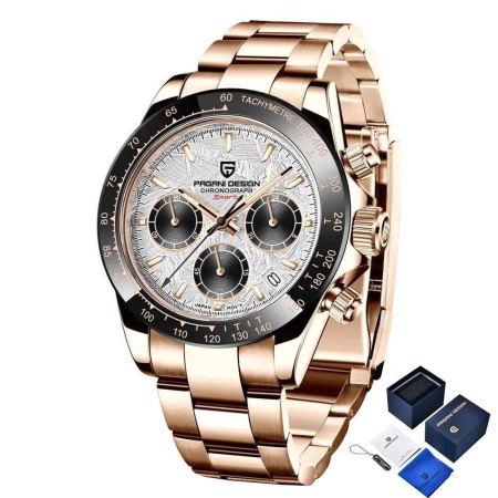 Ceas Bărbați Pagani Design PD-1644 Rose Gold, Chronograph VK63 Seiko, 40mm, Sticlă Safir, Oțel Inoxidabil, Elegant Sport [1]