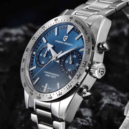 Ceas Bărbați Pagani Design PD-1766 Albastru, Chronograph VK64 Quartz, 40mm, Safir AR, Oțel Inoxidabil, 100M Rezistent la Apă [5]