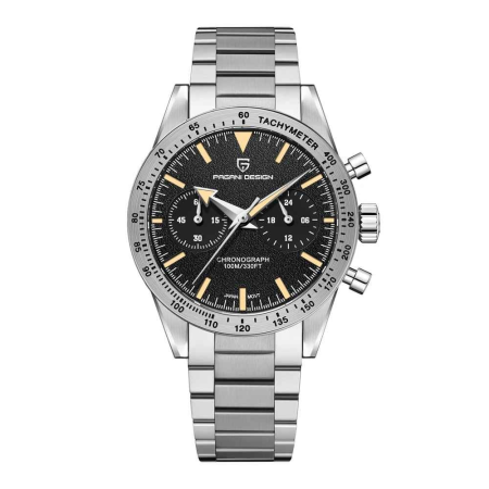 Ceasuri barbatesti - Ceas Bărbați Pagani Design PD-1766 Negru, Chronograph VK64, 40mm, Sticlă Safir AR, Oțel Inoxidabil, 100M Waterproof