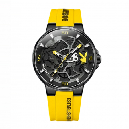 Ceasuri barbatesti - Ceas Bărbați Playboy 3052 Negru-Galben – Design Luxury, Funcții Multiple, Afișaj Luminos, Rezistent la Apă 3ATM
