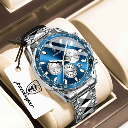 Ceas Bărbați POEDAGAR 815 Luxury Chronograph Quartz, 44.5mm, Oțel Inoxidabil, 3ATM, Luminous, Dată [5]