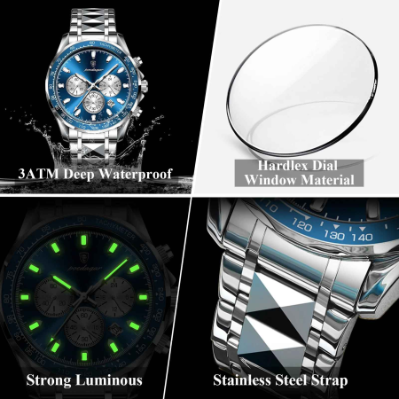 Ceas Bărbați POEDAGAR 815 Luxury Chronograph Quartz, 44.5mm, Oțel Inoxidabil, 3ATM, Luminous, Dată [3]