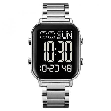 Modele noi - Ceas Bărbați SKMEI 1859 – Digital, Carcasă Neagră, Brățară Inox Argintie, LED, Cronometru, Waterproof