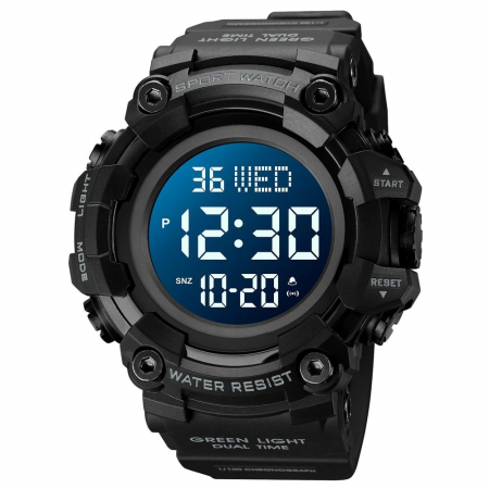 Ceas barbati Skmei Negru Sport Militar Digital Alarma 5 ATM Lumina Cornometru [0]