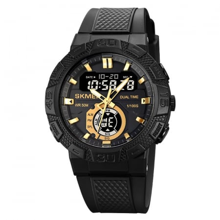 Ceasuri barbatesti - Ceas barbati Skmei Quartz Digital Analogic Alarma Sport Negru Auriu