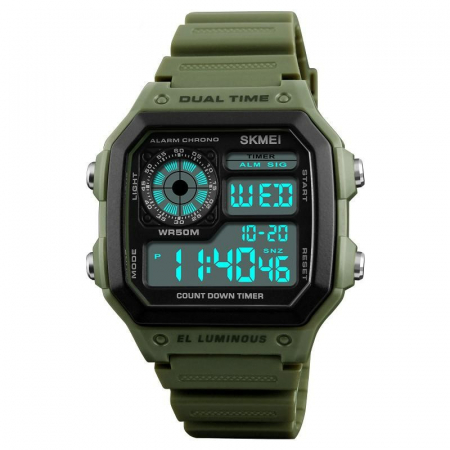 Ceasuri barbatesti - Ceas barbati Skmei Sport Multifunctional Digital Alarma Casual Army Verde