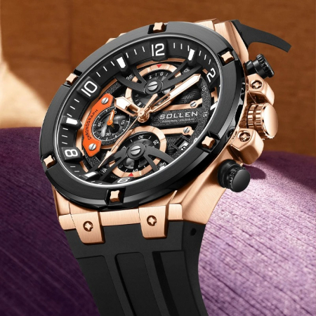 Ceas Bărbați Sollen 89207 Negru – Design Luxury, Funcții Multiple, Rezistent la Șocuri, Rezistent la Apă 3ATM [1]
