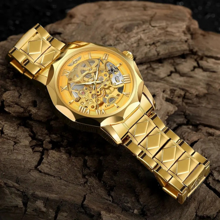 Ceas Bărbați T-Winner 8249 Auriu Mecanic – Design Business, Funcții Multiple, Rezistent la Apă 3ATM [6]