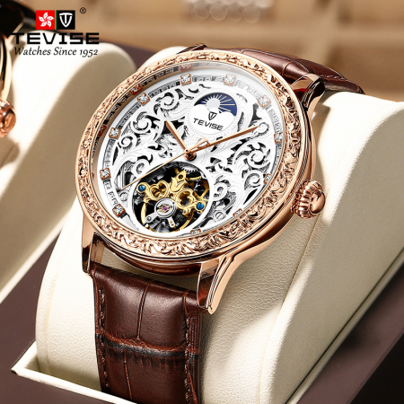 Ceas barbati, Tevise, Mecanic Automatic, Elegant, Analog, Business, Curea din piele naturala [1]