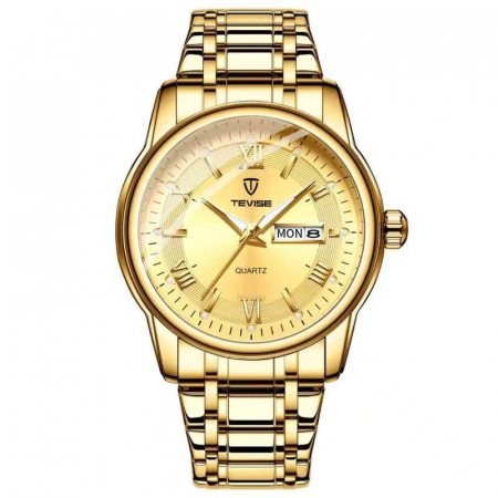 Ceas barbati Tevise Quartz Analog Auriu complet Data [0]