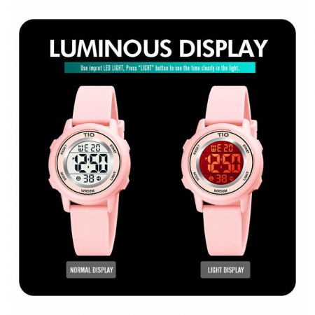 Ceas fete Digital Tio Copii Roz Cronometru Alarma Lumina fundal Confortabil [2]