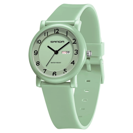 Ceasuri copii - Ceas Copii Sanda 3225 Verde – Design Fashion, Analog, Afișaj Dată, Rezistent la Apă 3ATM