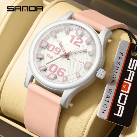 Ceas Copii Sanda 3252 Roz-Alb – Design Sport, Analog, Diver, Rezistent la Apă 5ATM [1]