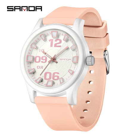 Ceas Copii Sanda 3252 Roz-Alb – Design Sport, Analog, Diver, Rezistent la Apă 5ATM [3]