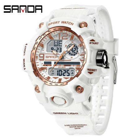Ceas Copii Sanda 3353 Alb-Rose – Design Sport, Digital, Funcții Multiple, Rezistent la Apă 5ATM [3]