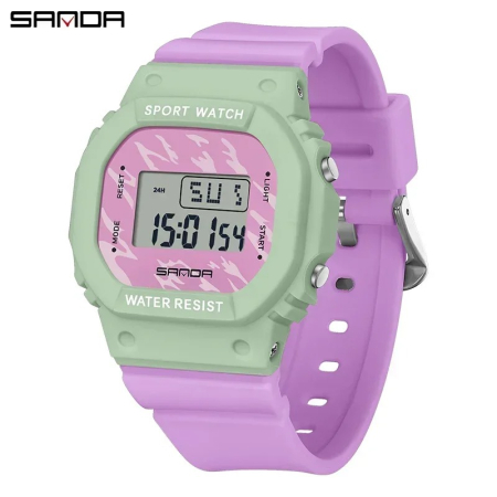Ceas Copii Sanda 393 Mov-Verde – Design Sport, Digital, Afișaj LED, Rezistent la Apă 5ATM [2]