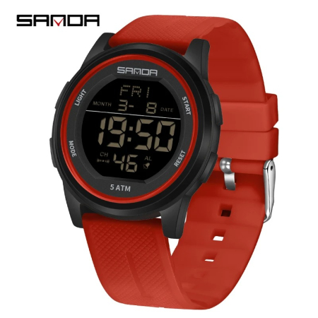 Ceas Copii Sanda 6182 Rosu-Negru – Design Sport, Digital, Afișaj Dată, Alarmă, Rezistent la Apă 5ATM [2]