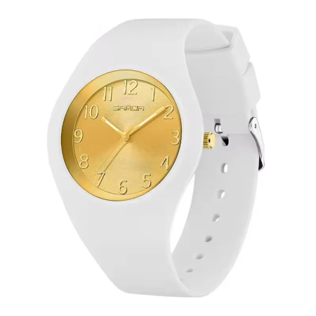 Ceasuri copii - Ceas Copii Sanda 6186 Alb-auriu – Design Sport, Analog, Rezistent la Apă 5ATM