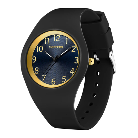 Ceasuri copii - Ceas Copii Sanda 6186 Negru-Auriu – Design Sport, Analog, Rezistent la Apă 5ATM