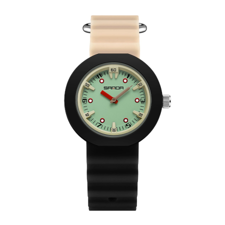 Ceasuri copii - Ceas Copii Sanda 9108 Negru-Kaki – Design Fashion, Analog, Rezistent la Apă 3ATM