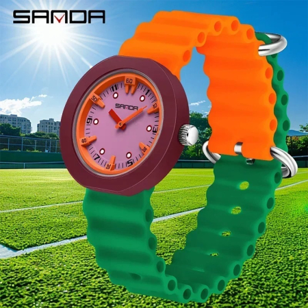 Ceas Copii Sanda 9108 Portocaliu-Verde – Design Fashion, Analog, Rezistent la Apă 3ATM [1]